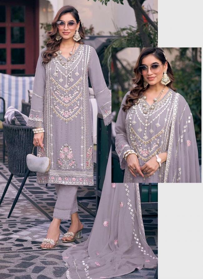 Faux Georgette Lilac Eid Wear Embroidery Work Pakistani Suit